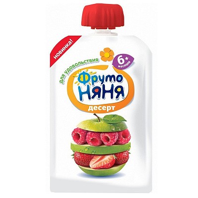 Десерт ФрутоНяня из яблок, клубники и малины 90г.