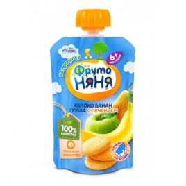 Пюре Фруто няня из яблок, бананов, груш с печеньем 90г