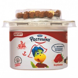 БЗМЖ Йогурт Растишка "Клубника" с белым и шоколадным драже 115гр.