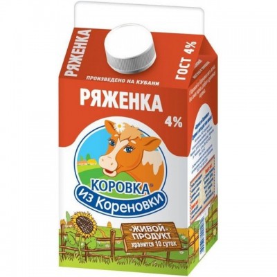 БЗМЖ Ряженка "Коровка из Кореновки" 4%пюр-пак 450гр