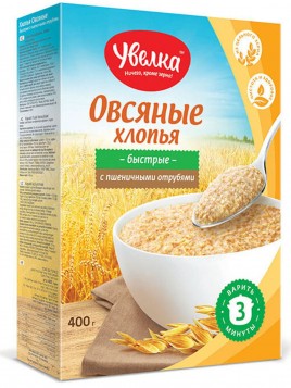 Увелка Хлопья Овсяные быстрые с пшеничными отрубями 400г