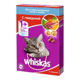 Вискас сухие подушечки/паштет д/стерелиз. кошек говядина 350гр