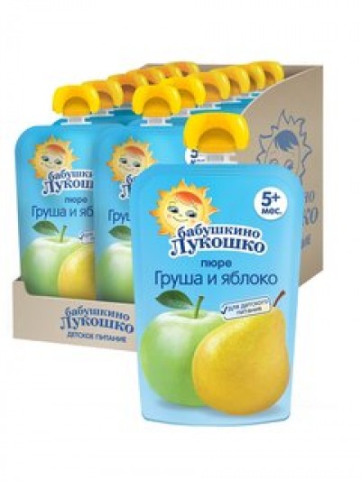 Бабушкино Лукошко Пюре Груша, яблоко 4 мес. 90гр пауч
