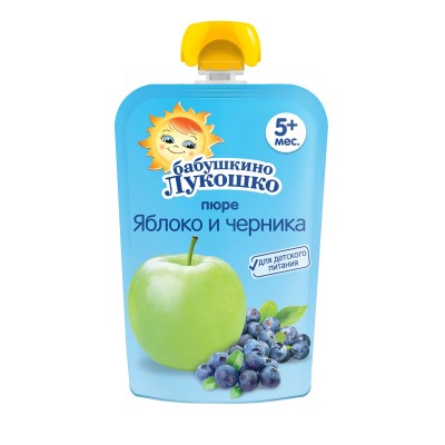 Бабушкино Лукошко Пюре Яблоко, черника с 6 мес. 90гр пауч