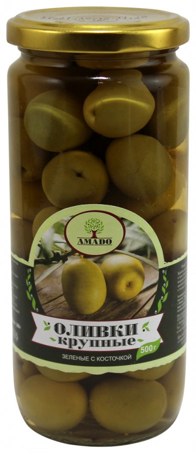Амадо Оливки зеленые крупные с косточкой 500гр ст/б