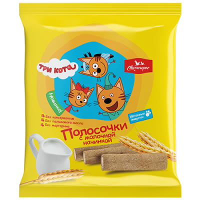 АКЦИЯ!!! Хлебцы Полосочки с молочной начинкой Три Кота 100г Свитлогорье