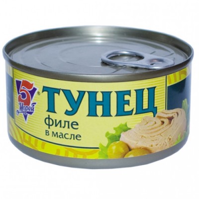 Филе тунца в масле  "5 морей" 185г