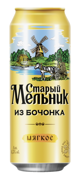 Пиво "Старый мельник из бочонка мягкое" 4,3% 0,45л ж/б