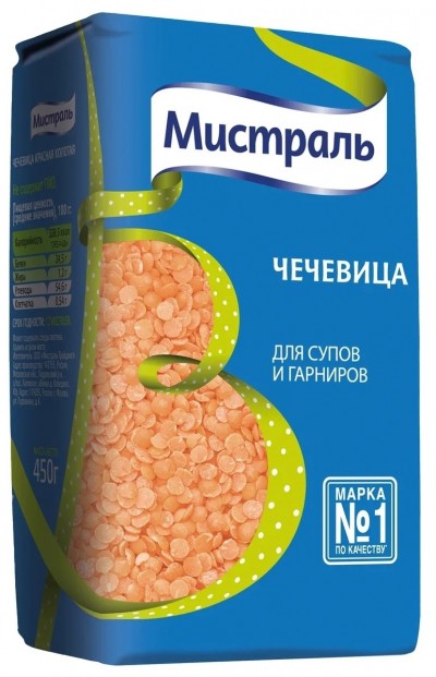 Мистраль Чечевица красная колотая для супов и гарниров 450г