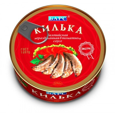 Килька в томате "Барс" Экстра 250г с ключом