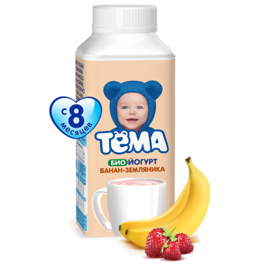 БЗМЖ "Тема" Биойогурт питьевой Банан-земляника 2,8% 210гр.