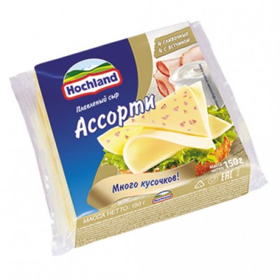 АКЦИЯ!!! БЗМЖ Сыр плавленый Хохланд ломтевой Ассорти (слив+ветчина) 150г