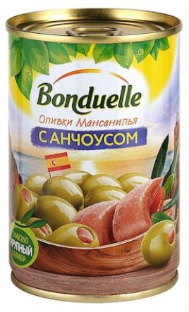 Оливки "Бондюэль" с анчоусом 300гр