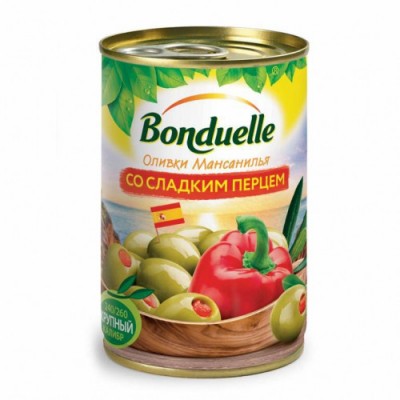 Оливки "Бондюэль" со сладким перцем 300гр