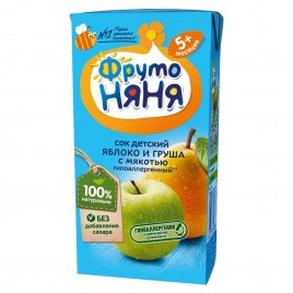 Сок ФрутоНяня яблоко и груша с мякотью 0,2л.