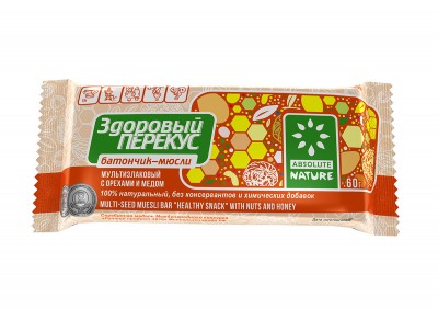 Батончики Мюсли Здоровый Перекус с орехами и медом .55гр.