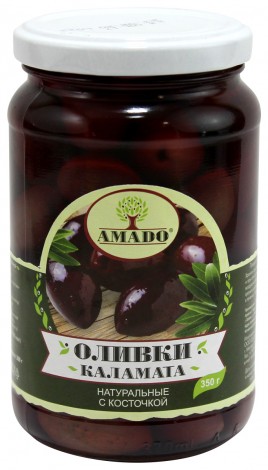 Амадо Оливки Каламато нат. с кост. 350гр ст/б
