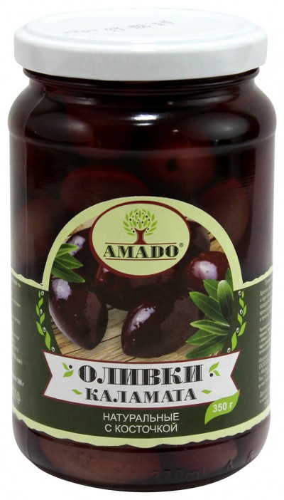 Амадо Оливки Каламато нат. с кост. 350гр ст/б