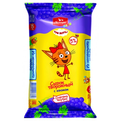 Сырок творож. "Три кота" с изюмом 5% 90г  Свитлогорье
