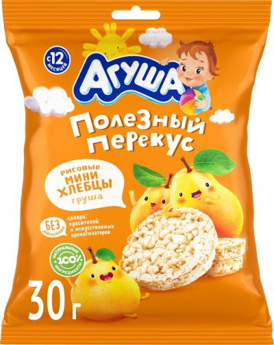 Хлебцы Агуша Рисовые Мини Груша 0,2% 30г Флоупак
