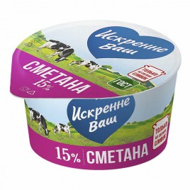 БЗМЖ Сметана Искренне Ваш 15% 180гр. п/ст