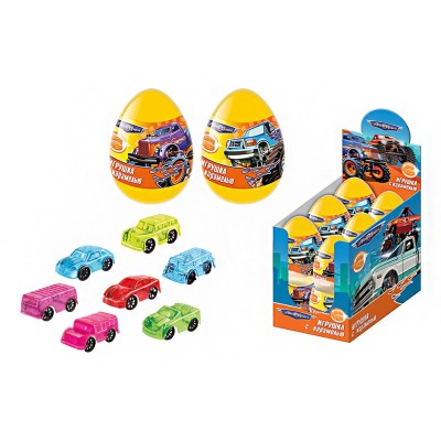 Пластиковое яйцо с игрушкой и драже Турбо Ралли 10г