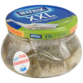 Филе-кусочки сельди "Матиас XXL" в масле с луком 260г ст/б