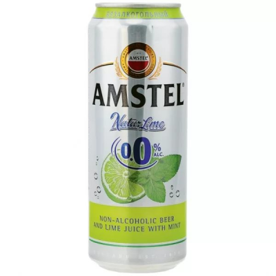 Пивной напиток б/а "Амстел Натур Лайм и мята" ж/б 0,43л