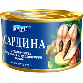 Сардина натур. "Барс" с маслом ГОСТ 250г