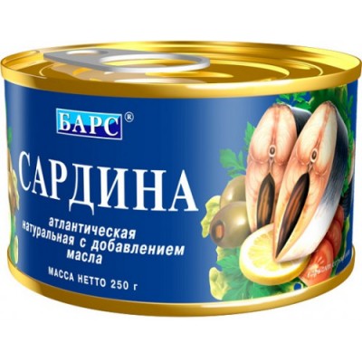 Сардина натур. "Барс" с маслом ГОСТ 250г