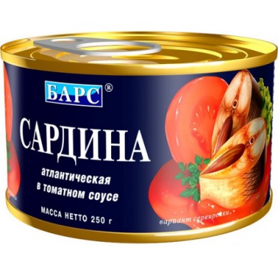 Сардина натур. "Барс" в т/с ГОСТ 250г