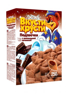 Подушечки Вкусти Хрусти с шоколадной начинкой 250г