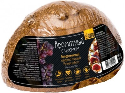 Хлеб безд. заварной подовый Ароматный с изюмом  300г Рижский хлеб