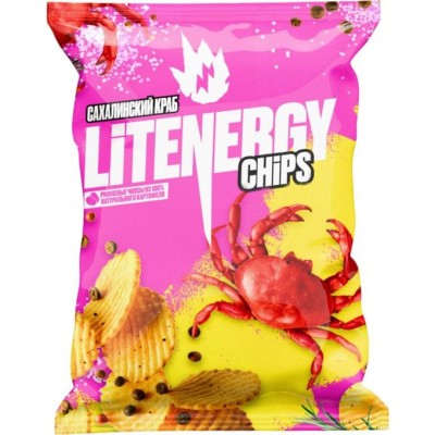 Чипсы рифленые со вкусом сахалинский краб 120гр LIT ENERGY