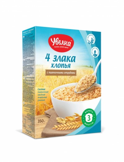 Увелка Хлопья 4 злака с отрубями  350г