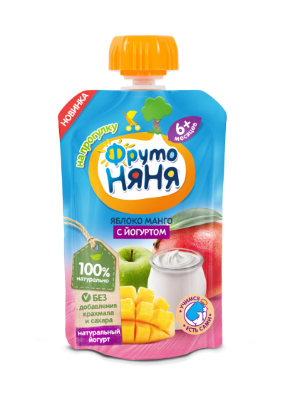 Пюре ФрутоНяня из яблок и манго с йогурт. для питания 90г