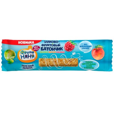 Батончик ФрутоНяня злаково-фруктовый 25г яблоко,персик,малина