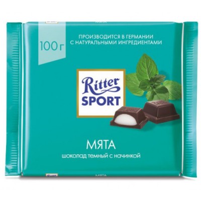 Шоколад Риттер Спорт темный с мятой 100гр.