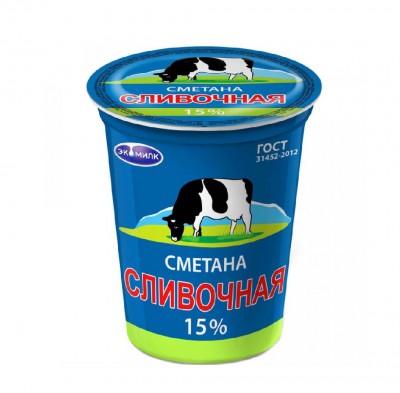 АКЦИЯ!!! БЗМЖ Сметана Сливочная 15% 300г Экомилк