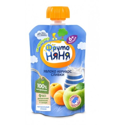 Пюре ФрутоНяня из яблок и абрикоса со сливками 90гр.м/уп.