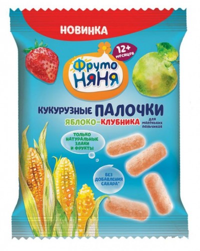 Кукурузные палочки ФрутоНяня яблоко-клубника 20гр
