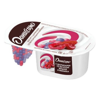 АКЦИЯ!!! БЗМЖ Йогурт Даниссимо с шариками с вишней и фиником 105г
