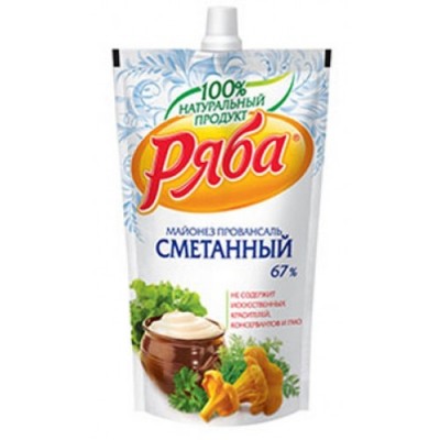 Майонез РЯБА Сметанный 67% 233гр д/пак