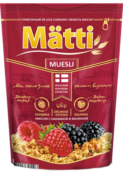 Матти Мюсли ежевика и малина дой-пак 250г.