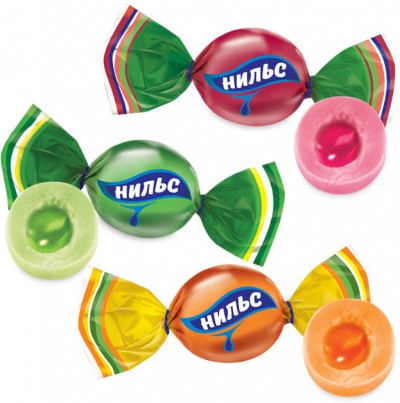 Жевательная карамель Нильс со вкус.вишни с кост.апел.зелен.ябл. 1кг Яшкино