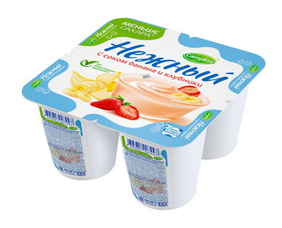 БЗМЖ Йогурт "Кампина" Нежный с соком банан-клубника 100гр.