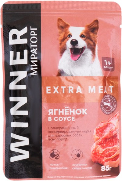 Мираторг Виннер корм для взрослых собак всех пород "Ягненок в соусе" 85г пауч
