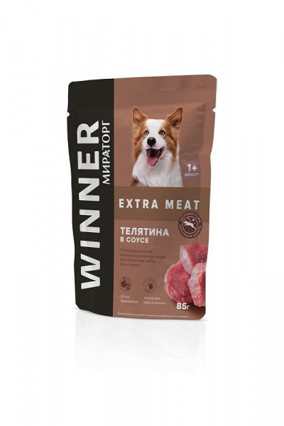 Мираторг Виннер корм для взрослых собак всех пород "Телятина в соусе" 85г пауч