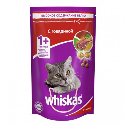 Вискас сух.подушечки для взрослых кошек Говядина 350гр
