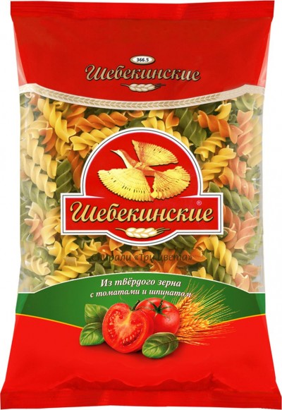 Шебекинские Макаронные изделия Спирали 3 цвета №366.5 450гр.